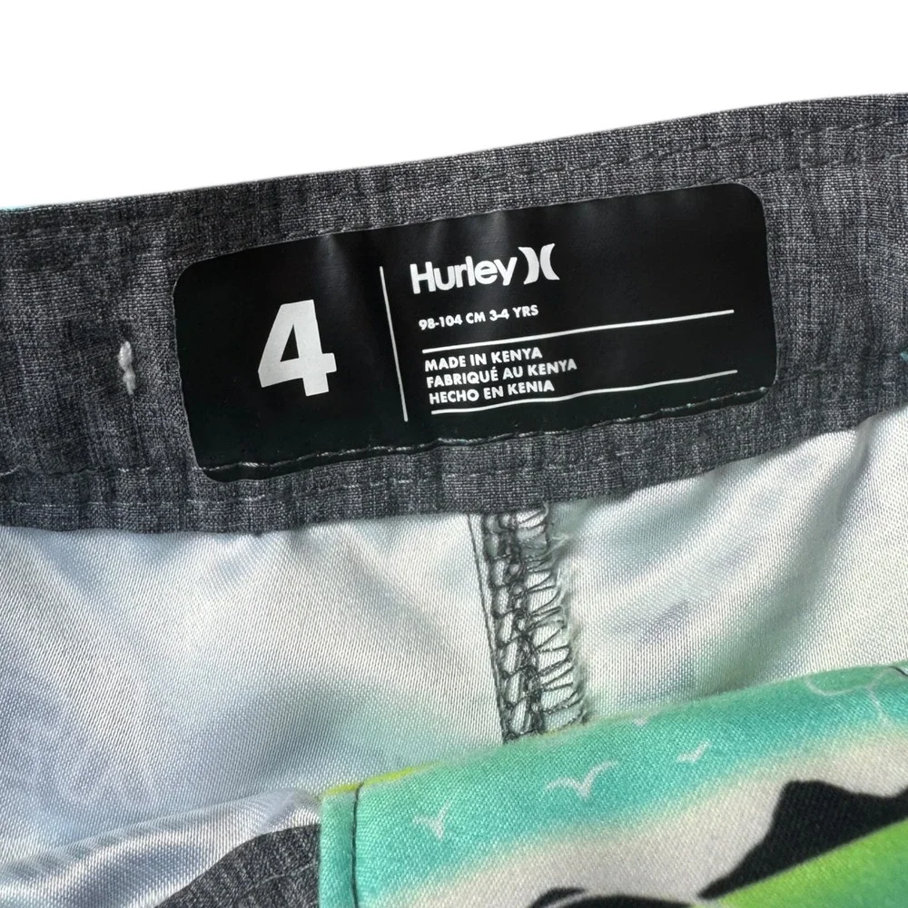Hurley Boys Swim Trunks Size 4 Turquoise Blue Green Palm Tree Board Shorts